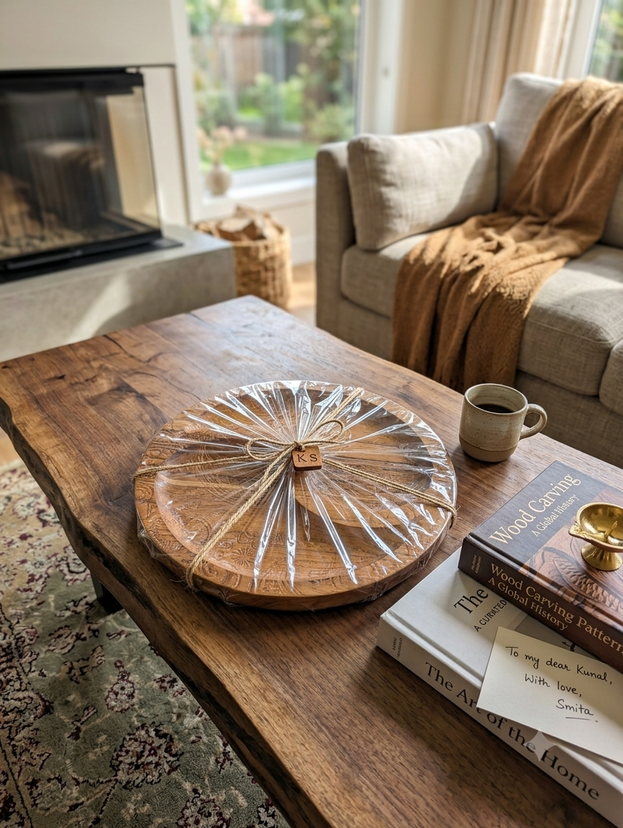 Artisan Round Handcrafted Yin-Yang Dual Harmony Carved Wooden Serving Tray