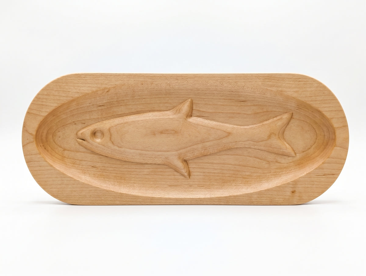 Handcrafted Long Wooden Fish Serving Tray – Premium Carved Platter for Whole Fish Presentation