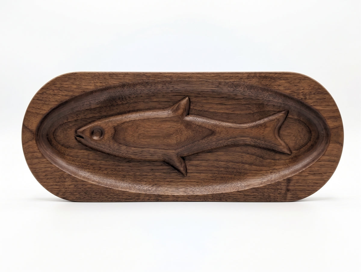 Handcrafted Long Wooden Fish Serving Tray – Premium Carved Platter for Whole Fish Presentation