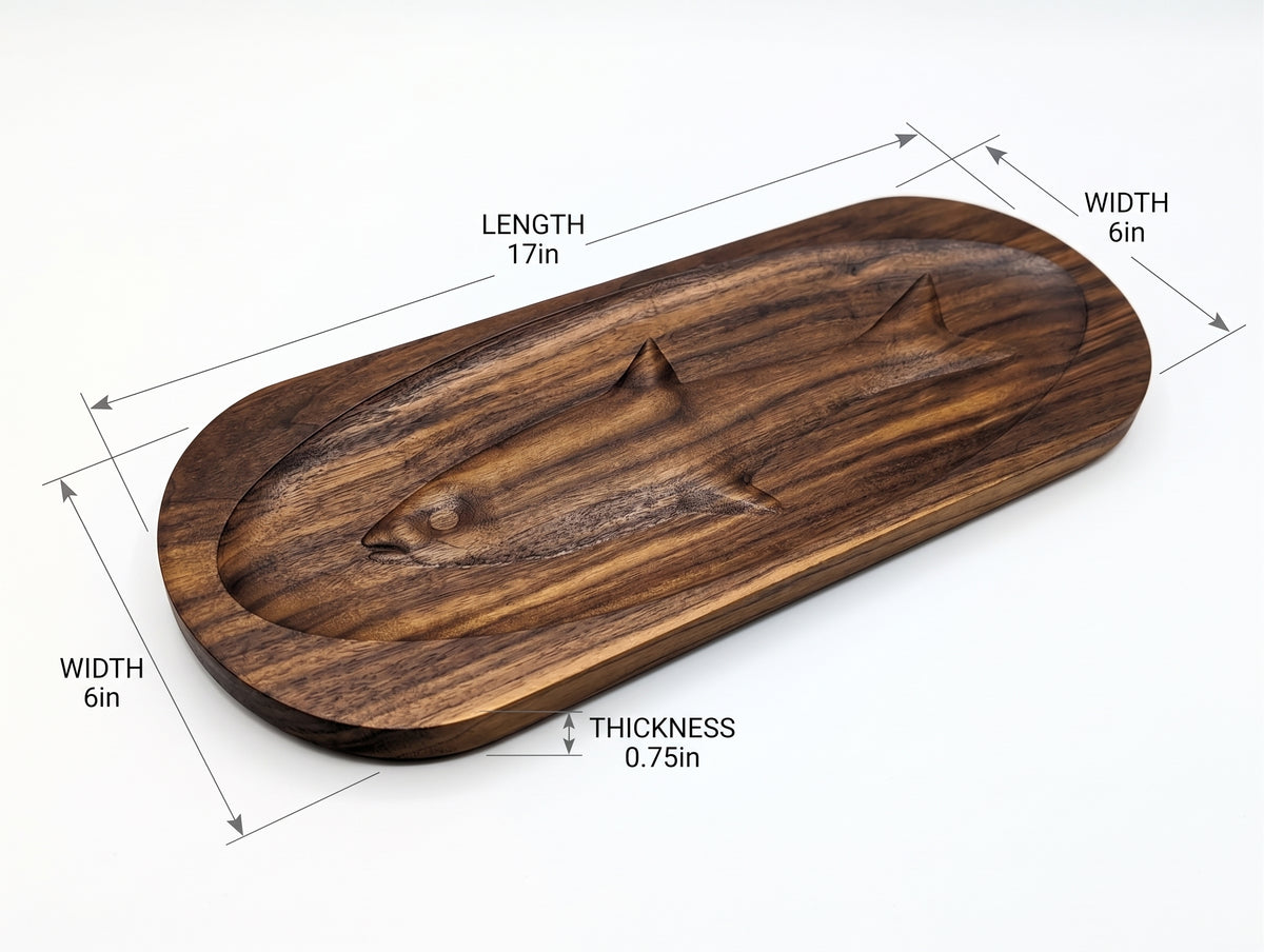 Handcrafted Long Wooden Fish Serving Tray – Premium Carved Platter for Whole Fish Presentation