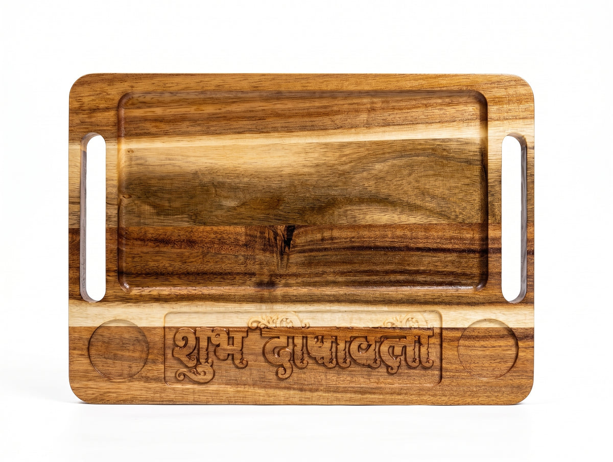 Artisan Hardwood Tray with ‘Shubh Deepawali’ Carving – Perfect for Festive Diwali Delicacies