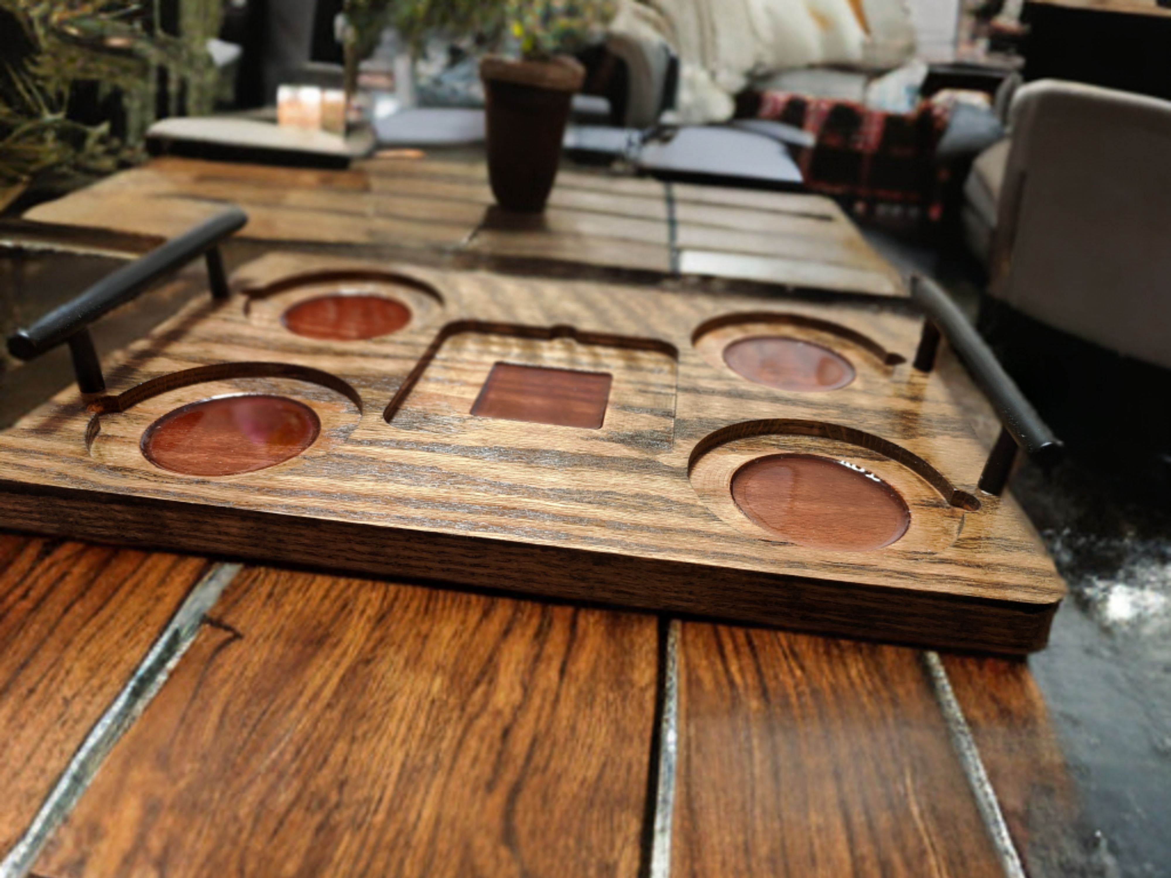 Father's Day themed Drinks Serving Tray with 5 engraved slate coasters