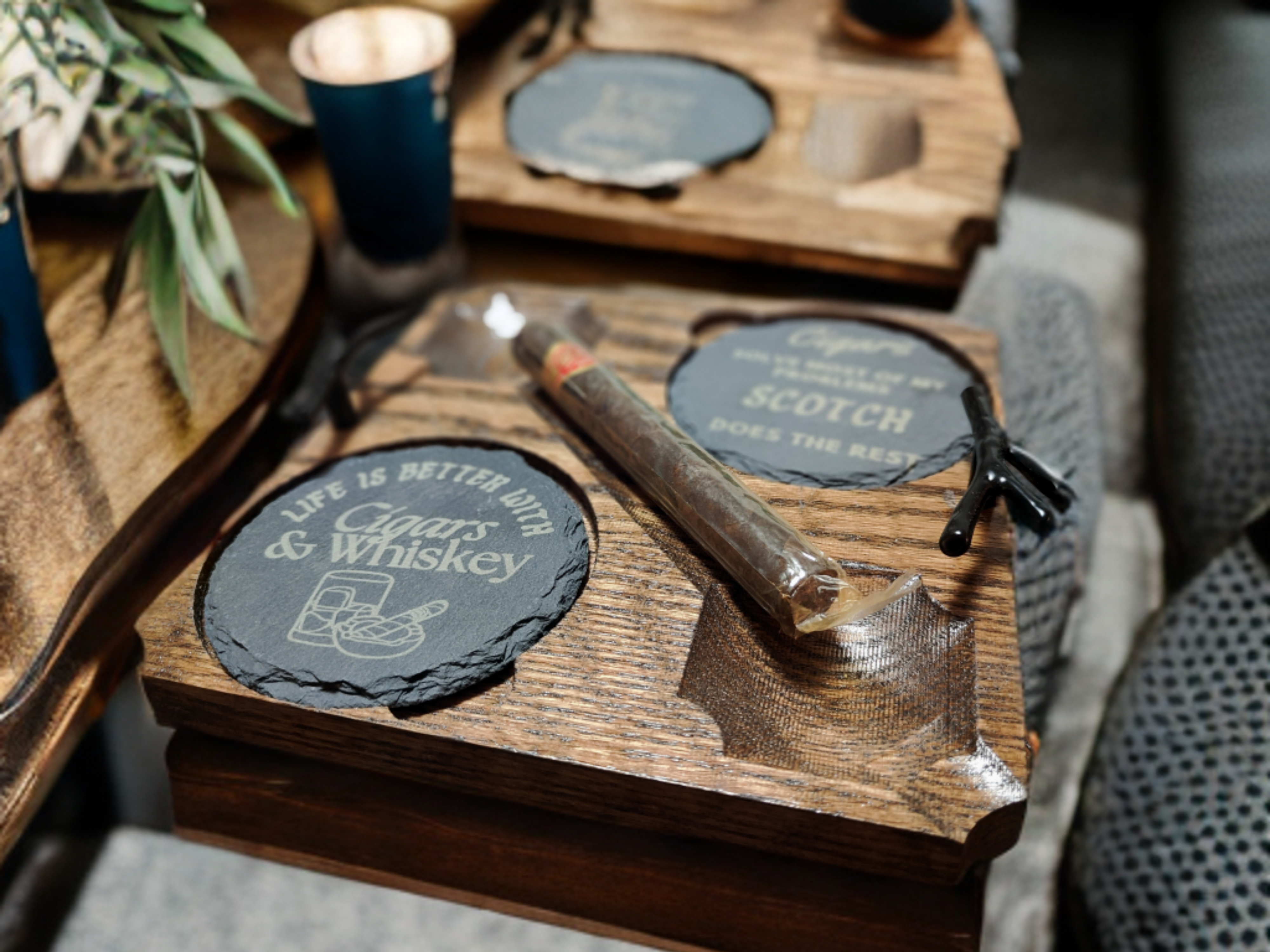 Handmade Cigar and Whiskey Tray