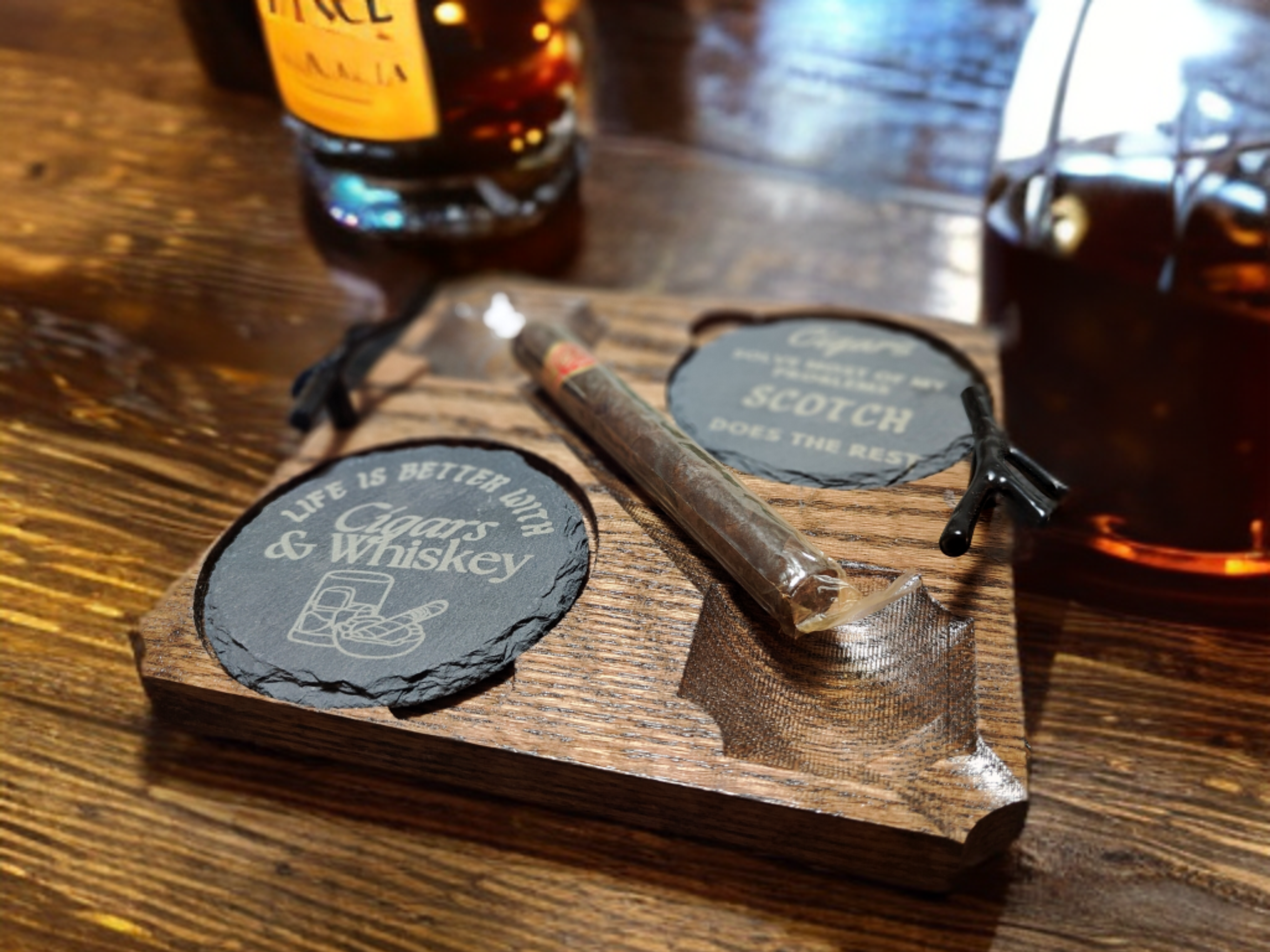 Handmade Cigar and Whiskey Tray