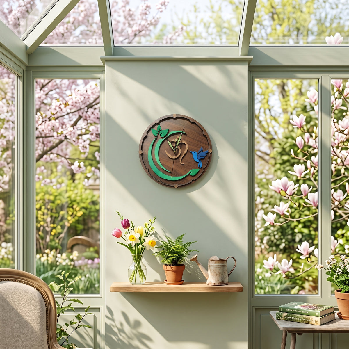 Om & Bluebird in Harmony Clock