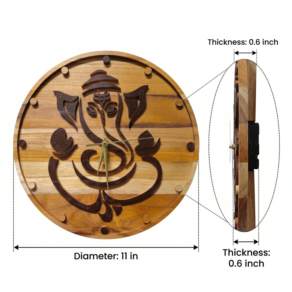 Timeless Blessings – Ganesh-Centered Wooden Wall Clock