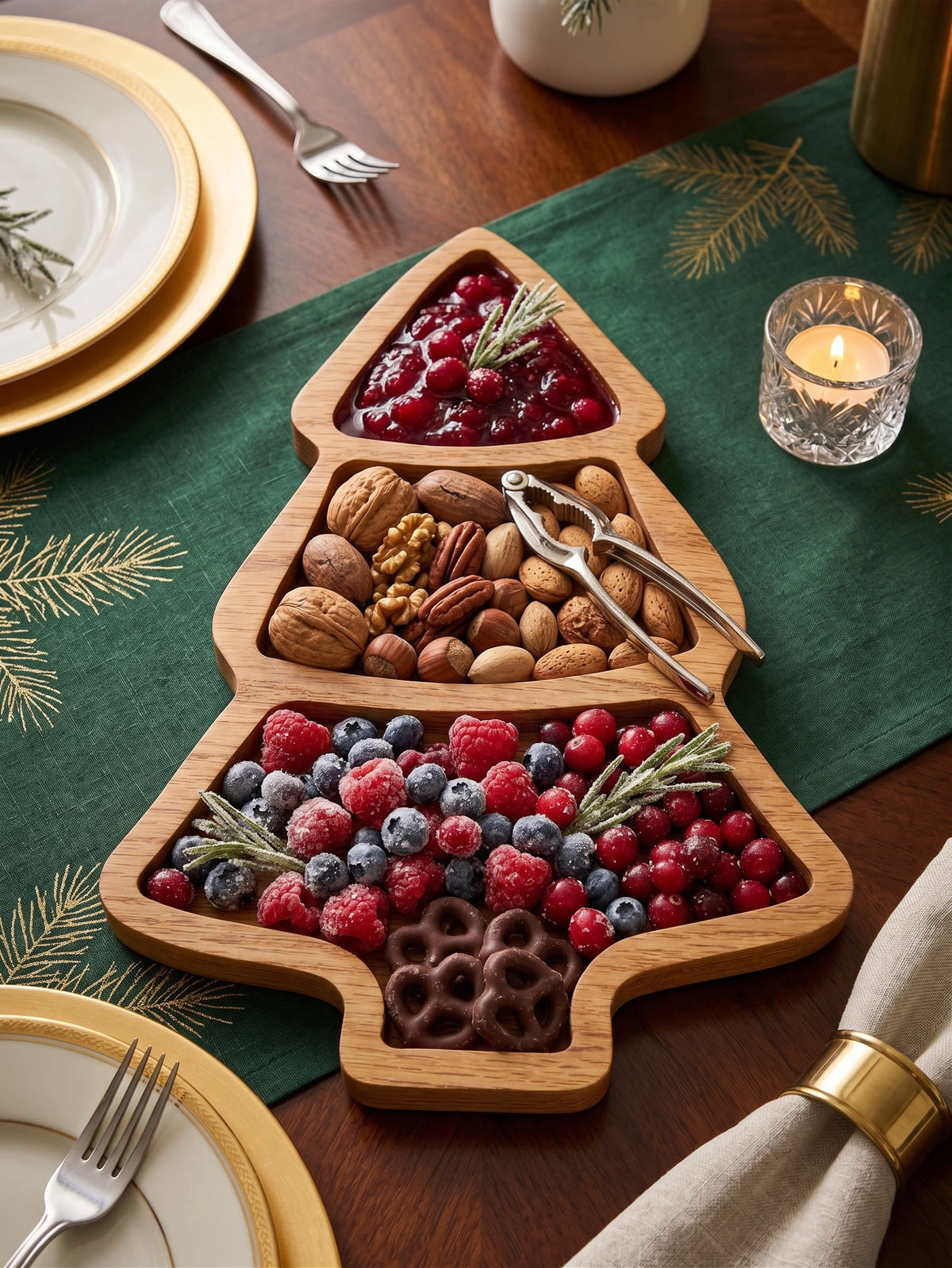 Handcrafted Christmas Tree Snack Tray – Wooden Holiday Server for Christmas Gifts