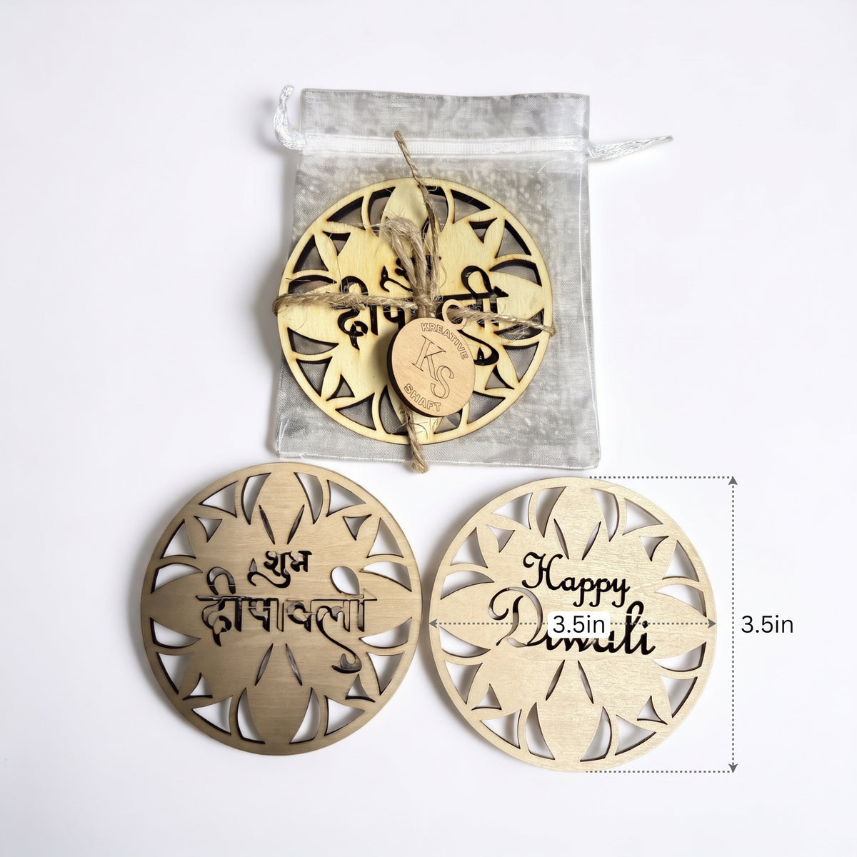 Premium Laser-Cut Wooden Diwali Coasters (3.5") – Festive Decor & Gift Set