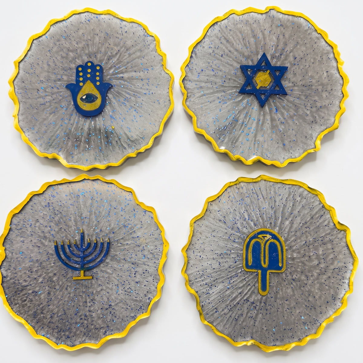 Resin Judaica Coaster Set with Wooden Inlays (Set of 4)